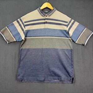 Arnold Palmer Polo Shirt Men's XL Striped Short Sleeve 100% Cotton Chambray Golf
